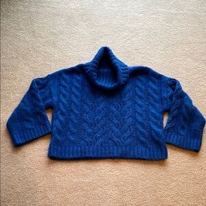Sun n Moon Blue Cowl Neck Cable Knit Sweater